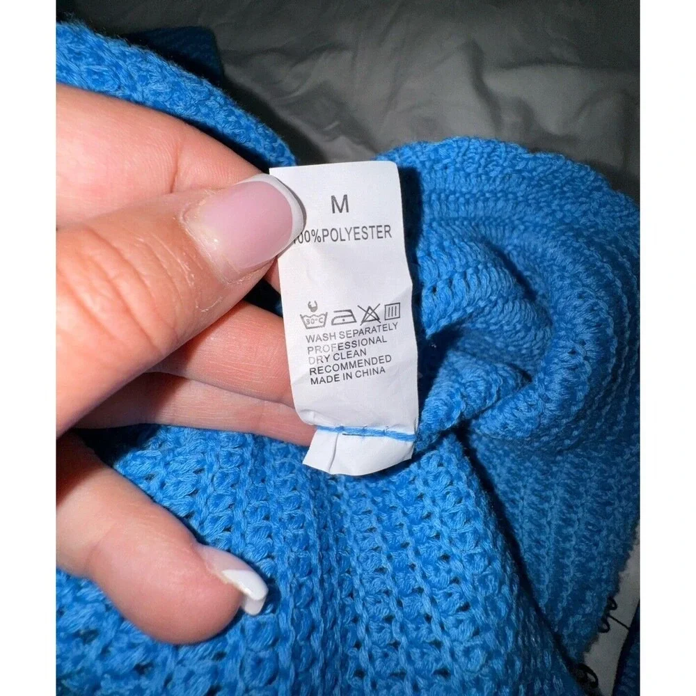 Sexy Blue Knit Dress Size Medium‎ Beach Club Party Date Crochet Cut Out Boho Hot